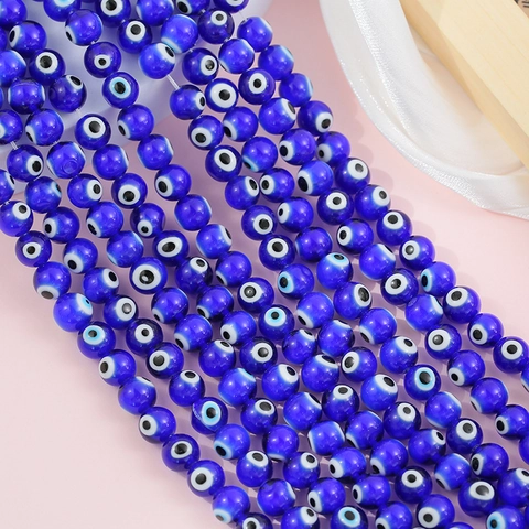 Lampwork Glass Evil Eye Beads 10mm Round Dark Blue Loose Beads For DIY Jewelry Making Handmade Bracelet Necklace Findings