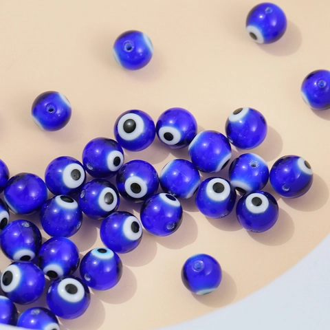 Lampwork Glass Evil Eye Beads 10mm Round Dark Blue Loose Beads For DIY Jewelry Making Handmade Bracelet Necklace Findings
