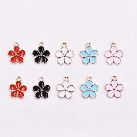Alloy Enamel Flower Charms Botanical Five Petal Drip Oil Pendants For Jewelry Making DIY Bracelet Necklace Accessories For Women