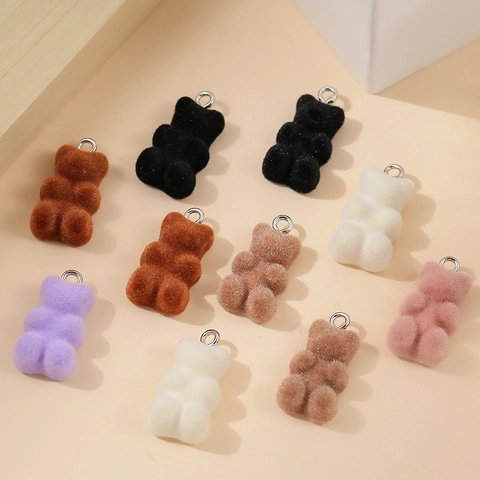 Mini Flocked Bear Pendants Resin Animal Charms For DIY Jewelry Making Necklace Earring Crafts Accessories Handmade Materials