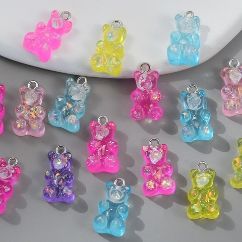 Colorful Sequin Resin Gummy Bear Pendants DIY Jewelry Accessories For Necklaces Earrings Bracelets Handbags Women Girls
