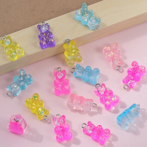Colorful Sequin Resin Gummy Bear Pendants DIY Jewelry Accessories For Necklaces Earrings Bracelets Handbags Women Girls