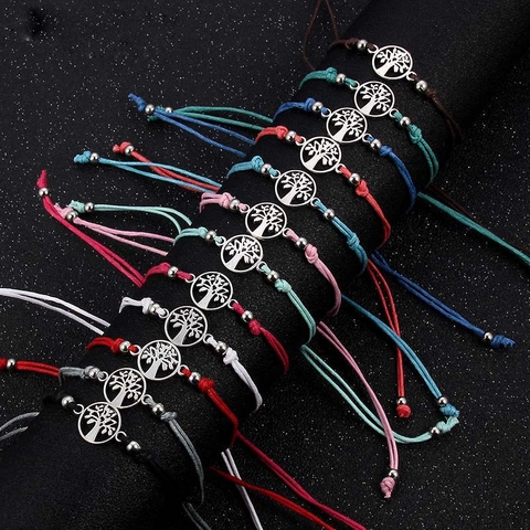 Boheems Verstelbare Gevlochten Touw Armband Met Legering Levensboom Oneindigheidssymbool Bedels Vrouwen Mannen Sieraden