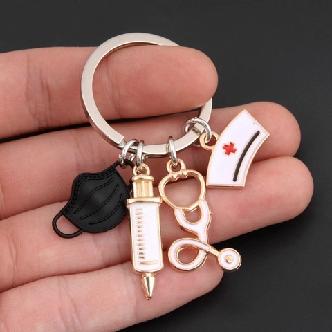 Ensemble Porte-clés Thème Médical Alliage Émail Masque Seringue Stéthoscope Chapeau Infirmière Pendentifs Cadeau