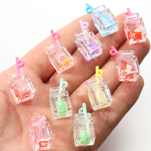 Miniature Fruit Juice Cup Resin Charms For DIY Jewelry Making Phone Case Decor Scrapbooking Crafts Simulation Beverage Bottle Cabochons