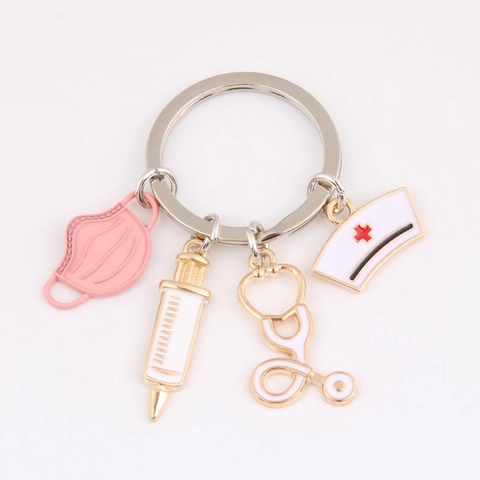 Ensemble Porte-clés Thème Médical Alliage Émail Masque Seringue Stéthoscope Chapeau Infirmière Pendentifs Cadeau