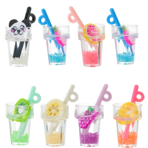 Luminous Resin Fruit Cup Pendants For DIY Jewelry Making Cute Panda Lemon Kiwi Grape Miniature Drink Bottle Charms