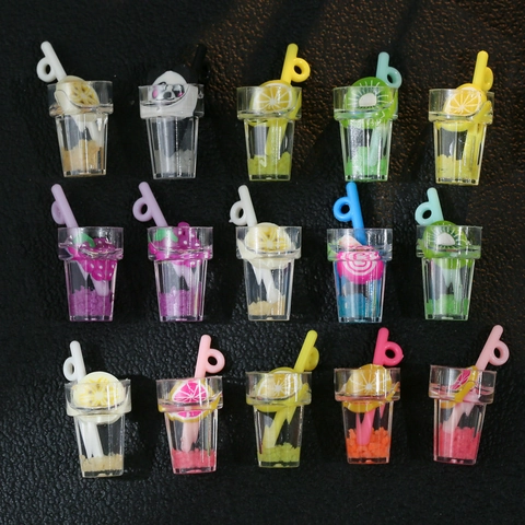Luminous Resin Miniature Fruit Milk Tea Drink Bottle Charms For DIY Phone Case Jewelry Making Accessories Panda Fruit Cups