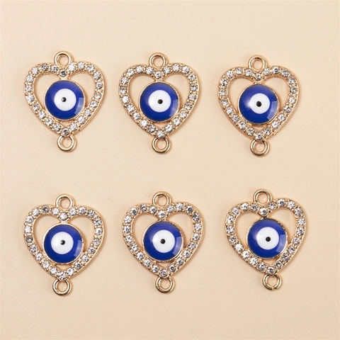 Conectores de Joyas de Mal de Ojo de Corazón Aleación Strass Azul Mal de Ojo Dije Para DIY Pulsera Collar Fabricación de Joyas Hallazgos Colgantes Para Mujeres
