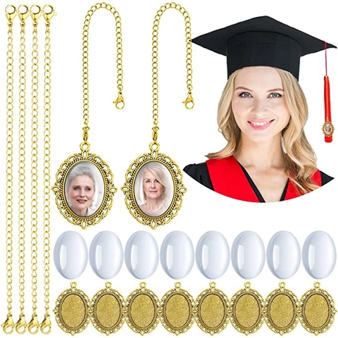 Graduation Cap Photo Charm DIY Alloy Memorial Photo Pendants Glass Tiles Metal Chains Retro Style For Graduation Tassel