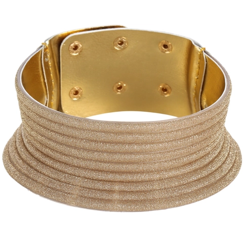Collar Gargantilla de Cuero con Purpurina Multicapa Estilo Africano Pulsera de Botón de Presión Punk Ancha Joyería Mujer