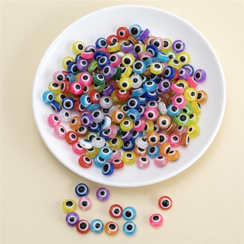 Acrylic Evil Eye Beads For DIY Jewelry Making Mixed Color Round And Flat Round Striped Nazar Beads For Bracelet Necklace Earring