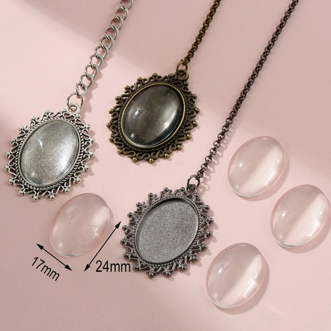 Vintage Alloy Photo Frame Pendant Necklace With Resin Lid Oval Filigree Memory Locket Retro Jewelry Gift For Women Men