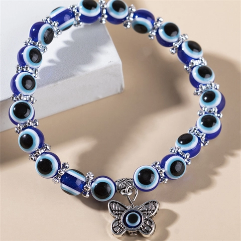 Blaues Böser Blick Perlenarmband Harz Glasperlen Mit Legierung Schmetterling Elefant Schildkröte Eule Hamsa Hand Anhänger Schmuck