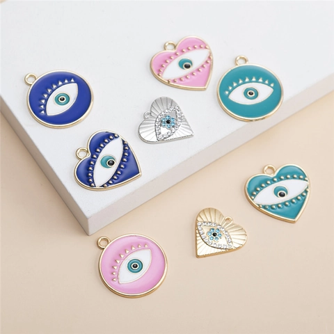 Colgantes de Aleación de Esmalte Ojo Turco Corazón Redondo para Hacer Joyas DIY Dijes Talismán Accesorios Hechos a Mano