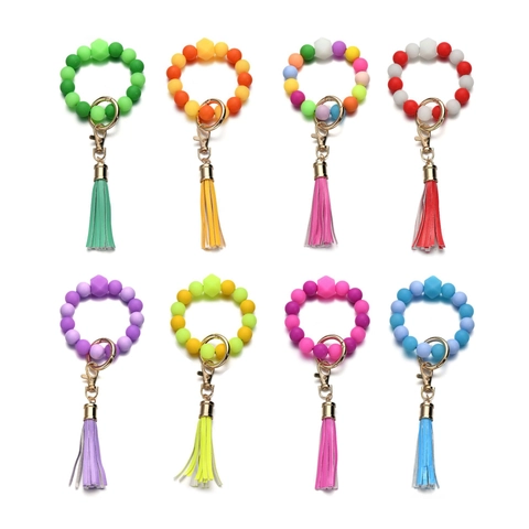Portachiavi a Bracciale con Perline in Silicone e Nappa in Pelle PU Anello in Lega per Donna Accessori Moda Anti-smarrimento
