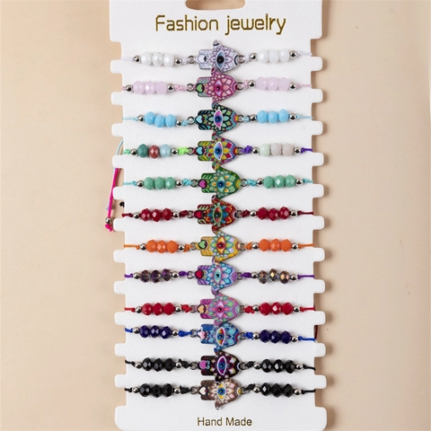 Hand Der Fatima Böser Blick Geflochtenes Seil Armband Kollektion Mehrfarbig Verstellbar Perle Anhänger Boho Ethnisch Schmuck