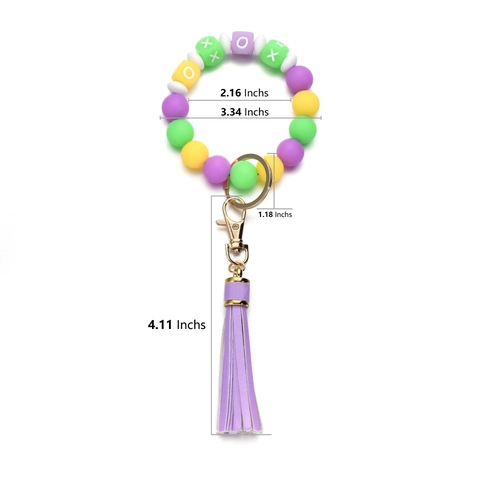 Silicone Bead Keychain Wristlet For Women XOXO Letter Luminous Glow In The Dark With Leather Tassel Alloy Key Ring Gift