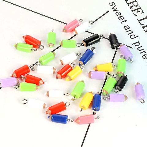 Cartoon Resin Pencil Charms Colorful Stationery Style Pendants For DIY Jewelry Making Bracelets Necklaces Mixed Colors Charms