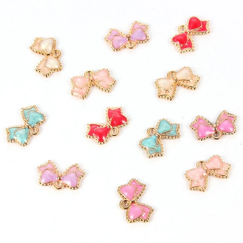 DIY Jewelry Alloy Enamel Flower Bowknot Charms Gold Plated Colorful Drip Oil Small Pendants For Earring Bracelet Jewelry Making Components