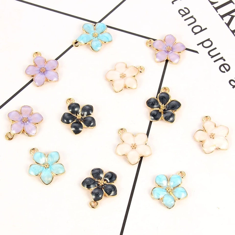 DIY Jewelry Alloy Enamel Flower Bowknot Charms Gold Plated Colorful Drip Oil Small Pendants For Earring Bracelet Jewelry Making Components