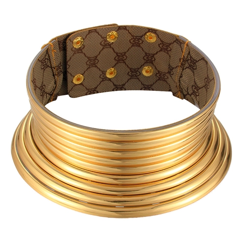 Afrikanisches Mehrlagiges Gold Silber Choker Halskette Für Damen Ethno Statement Metall Kragen Schmuck Verstellbarer Knopf