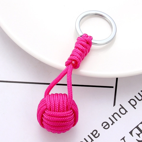 Handmade Woven Monkey's Fist Knot Keychain For Women Men Alloy Paracord Rope Ball Pendant Bag Charm Decorative Key Ring