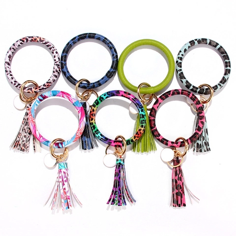 Armband-Schlüsselanhänger Mit Quaste Leopardenmuster PU-Leder O-Ring Schlüsselring Für Damen Modeschmuck Schlüsselhalter Handtaschen-Anhänger