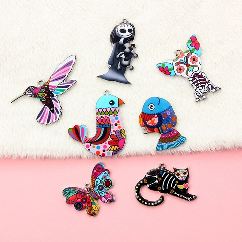 Alloy Enamel Animal Pendants Colorful Bird Cat Dog Fish Skull Charms For DIY Bracelet Necklace Jewelry Making Accessories