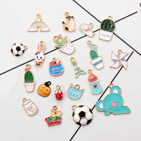 Alloy Enamel Drip Oil Charms Rabbit Girl Soccer Ball Shapes For DIY Jewelry Making Bracelets Necklaces Cute Cartoon Pendants