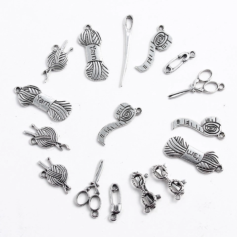 Charmes Outils de Couture en Alliage d'Argent Antique Vintage pour la Fabrication de Bijoux DIY Colliers Bracelets Ciseaux
