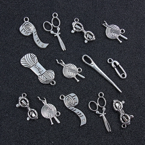 Charmes Outils de Couture en Alliage d'Argent Antique Vintage pour la Fabrication de Bijoux DIY Colliers Bracelets Ciseaux