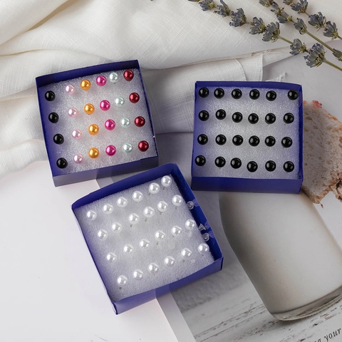 Pendientes de Botón de Perlas Artificiales de Plástico Minimalistas Set Joyería de Resina Multicolor para Mujer Accesorios de Moda Casual