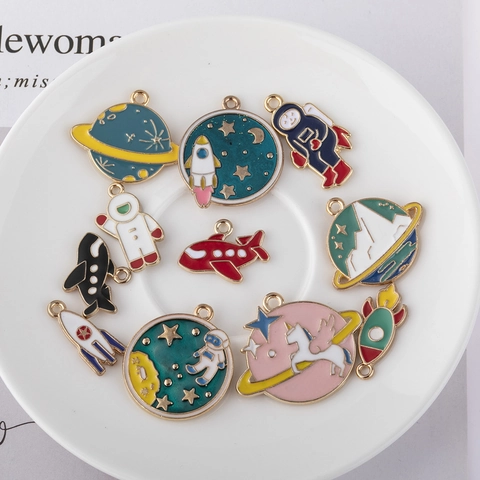 Alloy Enamel Space Starry Sky Theme Pendants Astronaut Rocket Planet Charms For DIY Necklace Bracelet Jewelry Making Findings