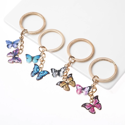 Fashion Alloy Enamel Butterfly Pendant Keychain Gradient Colorful Butterfly Bag Charm Key Ring For Women Girls Gift Jewelry