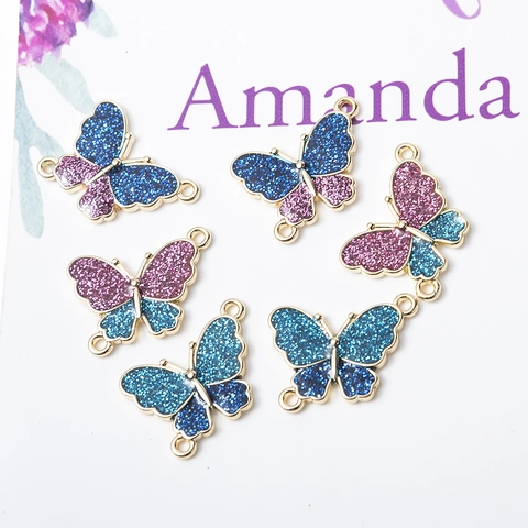 DIY Jewelry Making Alloy Enamel Butterfly Connector Charms Glitter Butterfly Pendant Accessories For Necklace Bracelet Making