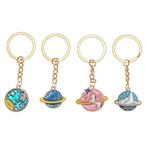 Portachiavi a Tema Spaziale in Lega di Smalto Astronaute Unicorno Pianeta Stella Placcato Oro Pendente per Borsa Regalo Gioielli