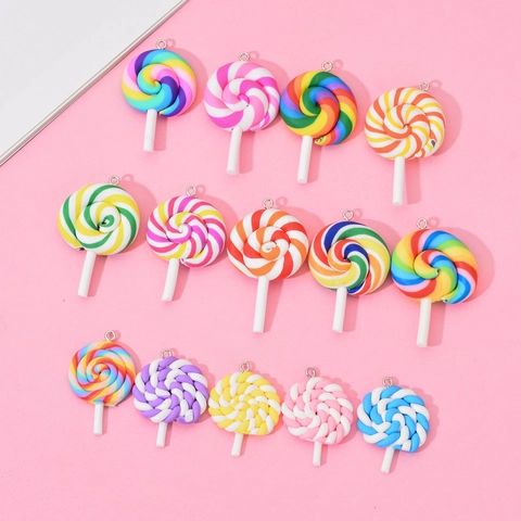 Lollipop Pendants DIY Jewelry Accessories Polymer Clay Simulation Candy Charms For Keychain Earrings Making Women Girls Gift