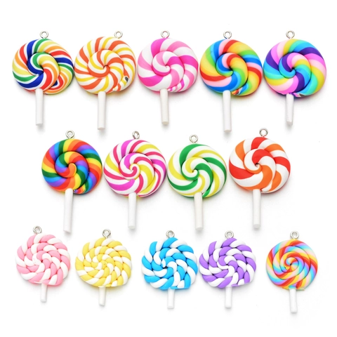 Lollipop Pendants DIY Jewelry Accessories Polymer Clay Simulation Candy Charms For Keychain Earrings Making Women Girls Gift