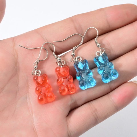Süße Cartoon Gummibärchen Hängeohrringe Harz Legierung Glitzer Mode Bonbonfarben Ohrschmuck Accessoire Für Damen Mädchen Geschenk
