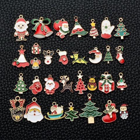 Colgantes de Esmalte de Aleación de Navidad para Hacer Joyas Papá Noel Alce Árbol de Navidad Muñeco de Nieve para Pulsera Pendientes