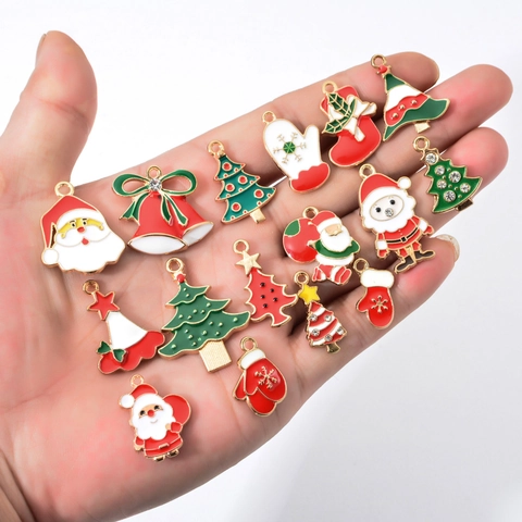 Colgantes de Esmalte de Aleación de Navidad para Hacer Joyas Papá Noel Alce Árbol de Navidad Muñeco de Nieve para Pulsera Pendientes