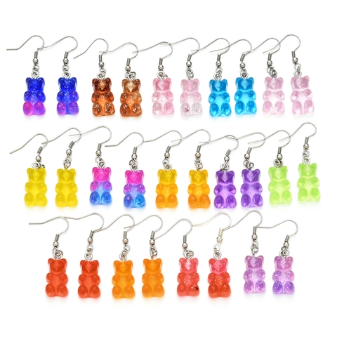 Süße Cartoon Gummibärchen Hängeohrringe Harz Legierung Glitzer Mode Bonbonfarben Ohrschmuck Accessoire Für Damen Mädchen Geschenk