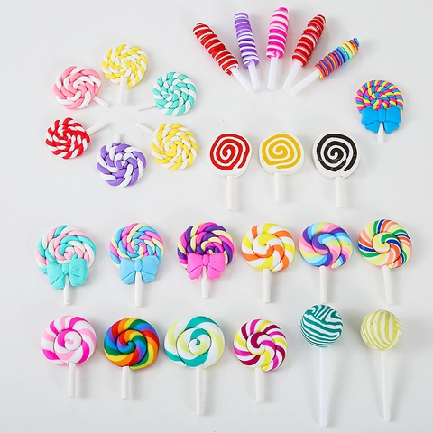 Mixed Colors Polymer Clay Lollipop Charms For DIY Jewelry Making Necklaces Earrings Keychains Cute Sweet Craft Supplies
