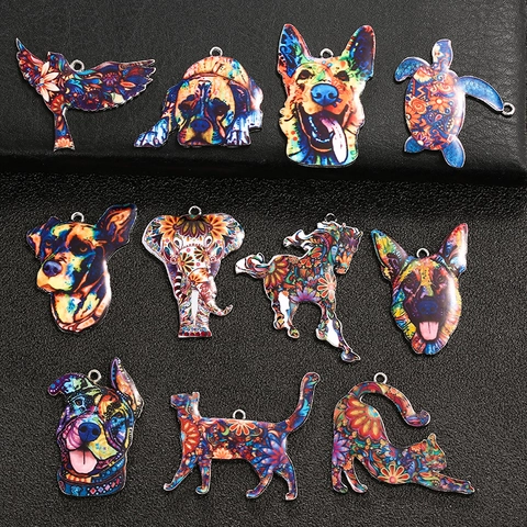 Bohemian Mehrfarbige Tier Legierung Anhänger Mandala Hund Katze Elefant Schildkröte Vogel Charms Für DIY Schmuckherstellung Zubehör