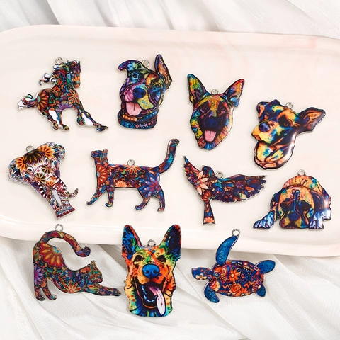 Bohemian Mehrfarbige Tier Legierung Anhänger Mandala Hund Katze Elefant Schildkröte Vogel Charms Für DIY Schmuckherstellung Zubehör