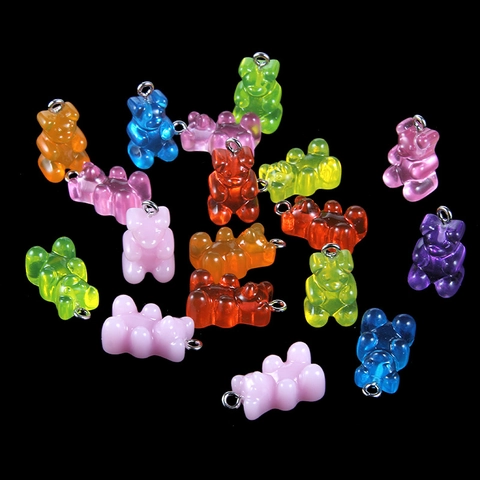 Colorful Resin Gummy Bear Pendants DIY Jewelry Making Accessory Translucent Bear Charms For Keychain Phone Case Decoration For Kids Women