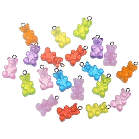 Colorful Resin Gummy Bear Pendants Cartoon DIY Charms For Jewelry Making Keychain Phone Decor Cute Animal Craft Accessories