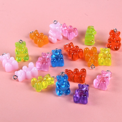 Colorful Resin Gummy Bear Pendants Cartoon DIY Charms For Jewelry Making Keychain Phone Decor Cute Animal Craft Accessories