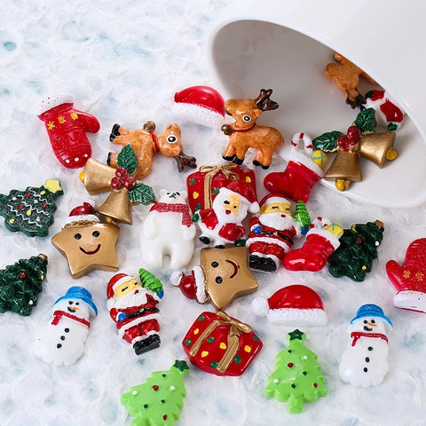 Resin Christmas Charms Resin Patches For DIY Phone Case Hair Clips Making Santa Claus Snowman Reindeer Tree Glitter Decor Accessories